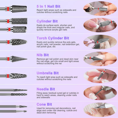 Diesisa 10-Piece Tungsten Carbide Nail Drill Bits Set – 3/32 Inch Shank for Acrylic and Natural Nails