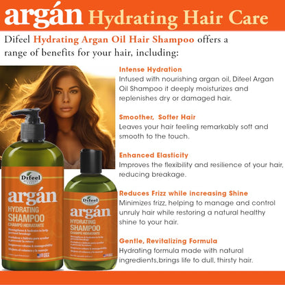 Difeel Argan Hydrating Shampoo 33.8 oz | Sulfate-Free Argan Oil Shampoo