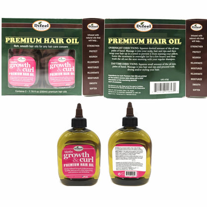 Difeel Biotin Growth & Curl Premium Hair Oil – 7.1 oz Deluxe 2-Pack Gift Set