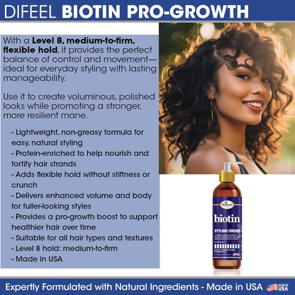 Difeel Biotin Styling Cream 12oz – Level 8 Flexible Hold for All Hair Types