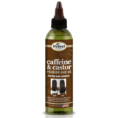 Difeel Caffeine & Castor Hair Oil 8 oz Pack of 2 | Fortify & Hydrate Hair