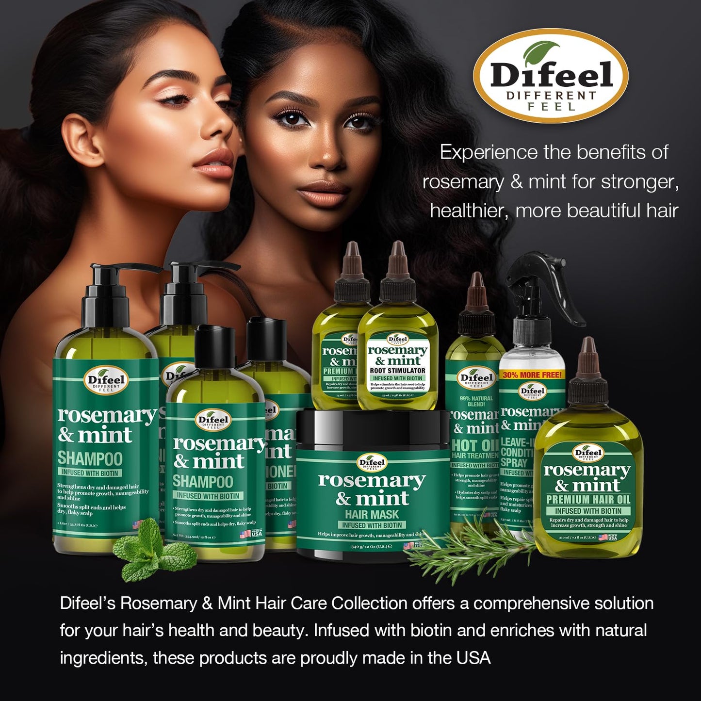 Difeel Elevated Rosemary Mint Shampoo with Biotin – Strengthen Dry & Damaged Hair (12 oz)