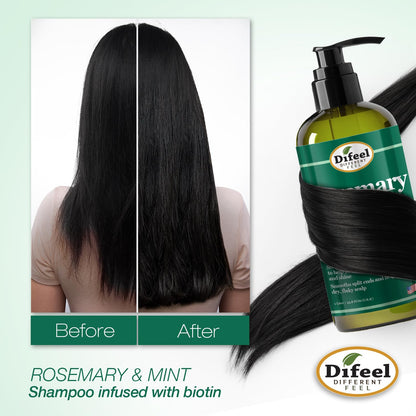 Difeel Elevated Rosemary Mint Shampoo with Biotin – Strengthen Dry & Damaged Hair (12 oz)
