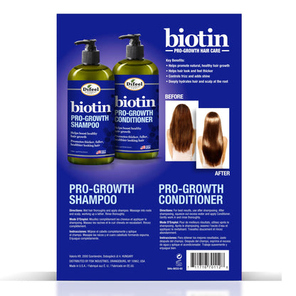 Difeel Pro-Growth Biotin Shampoo & Conditioner Gift Set – Large 33.8oz, Sulfate Free