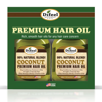 Difeel Premium Natural Hair Oil – Coconut 7.1 oz – Deluxe 2-PC Gift Set