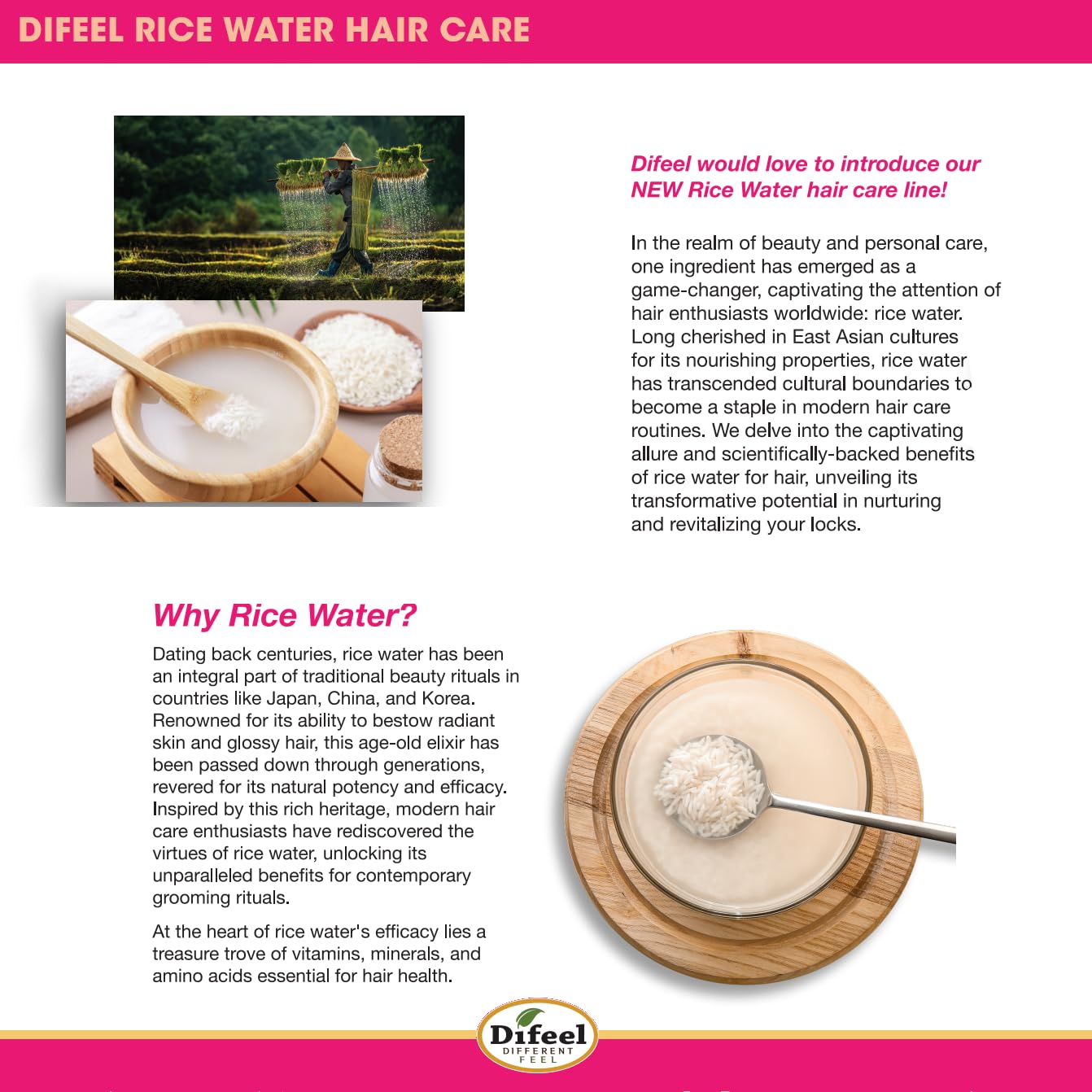 Difeel Rice Water Conditioner 33.8 oz – Strengthening, Sulfate-Free Hair Care