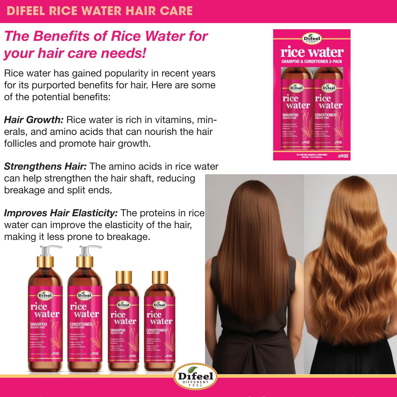 Difeel Rice Water Hair Oil 8 oz – Strengthening Moisturizer for Hair
