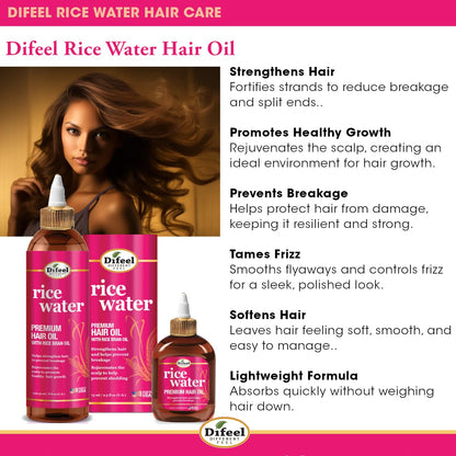 Difeel Rice Water Hair Oil 8 oz – Strengthening Moisturizer for Hair