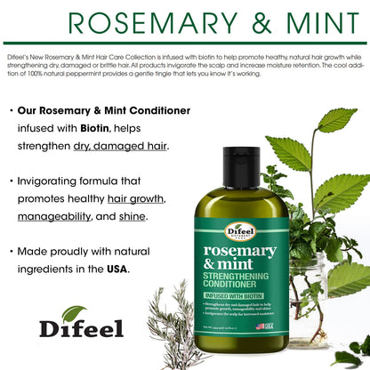 Difeel Rosemary & Mint Hair Strengthening Shampoo & Conditioner Gift Set – 12 oz Each, Sulfate Free