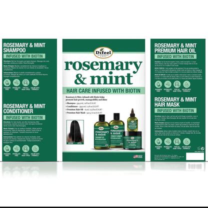 Difeel Rosemary Mint Biotin 4-Piece Box Set | Shampoo, Conditioner, Hair Mask & Hair Oil