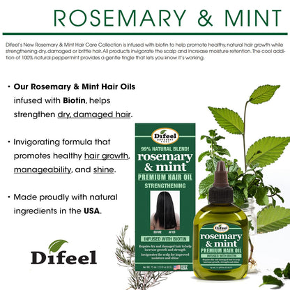Difeel Rosemary Mint Biotin 4-Piece Box Set | Shampoo, Conditioner, Hair Mask & Hair Oil