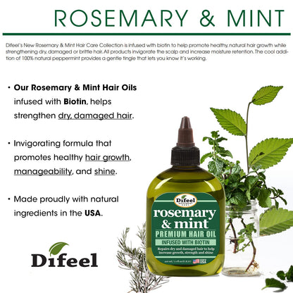 Difeel Rosemary & Mint Premium Hair Oil with Biotin – 7.1 oz (Pack of 2) – Made in USA