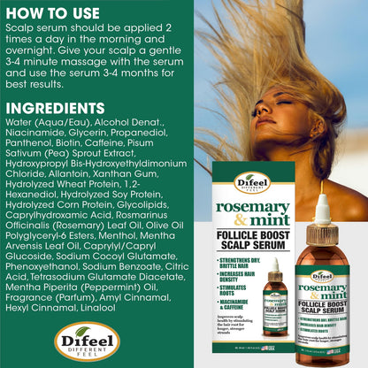 Difeel Rosemary & Mint Follicle Boost Scalp Serum 4 oz – Strengthen & Invigorate Hair