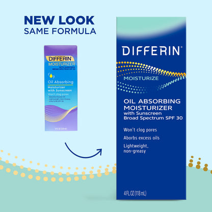 Differin Oil Absorbing Moisturizer with SPF 30 | Matte Finish, Non-Greasy Hydration for Acne-Prone Skin