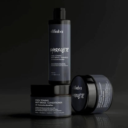 Difiaba Charcolite Cool Toning Duo — Activated Charcoal & BondPlex | Neutralizes Brass, Strengthens Hair (2 x 8.5 oz)