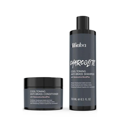 Difiaba Charcolite Cool Toning Duo — Activated Charcoal & BondPlex | Neutralizes Brass, Strengthens Hair (2 x 8.5 oz)