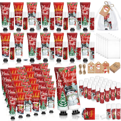 Dimsile 50-Set Christmas Hand Lotion & Lip Balm Gift Set with Organza Bags – Holiday Stocking Stuffers
