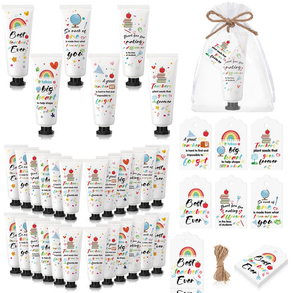 Dimsile 24-Set Teacher Appreciation Hand Cream Gifts – Cards & Organza Bags, Travel-Size Moisturizing Lotion