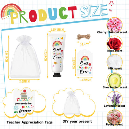 Dimsile 24-Set Teacher Appreciation Hand Cream Gifts – Cards & Organza Bags, Travel-Size Moisturizing Lotion