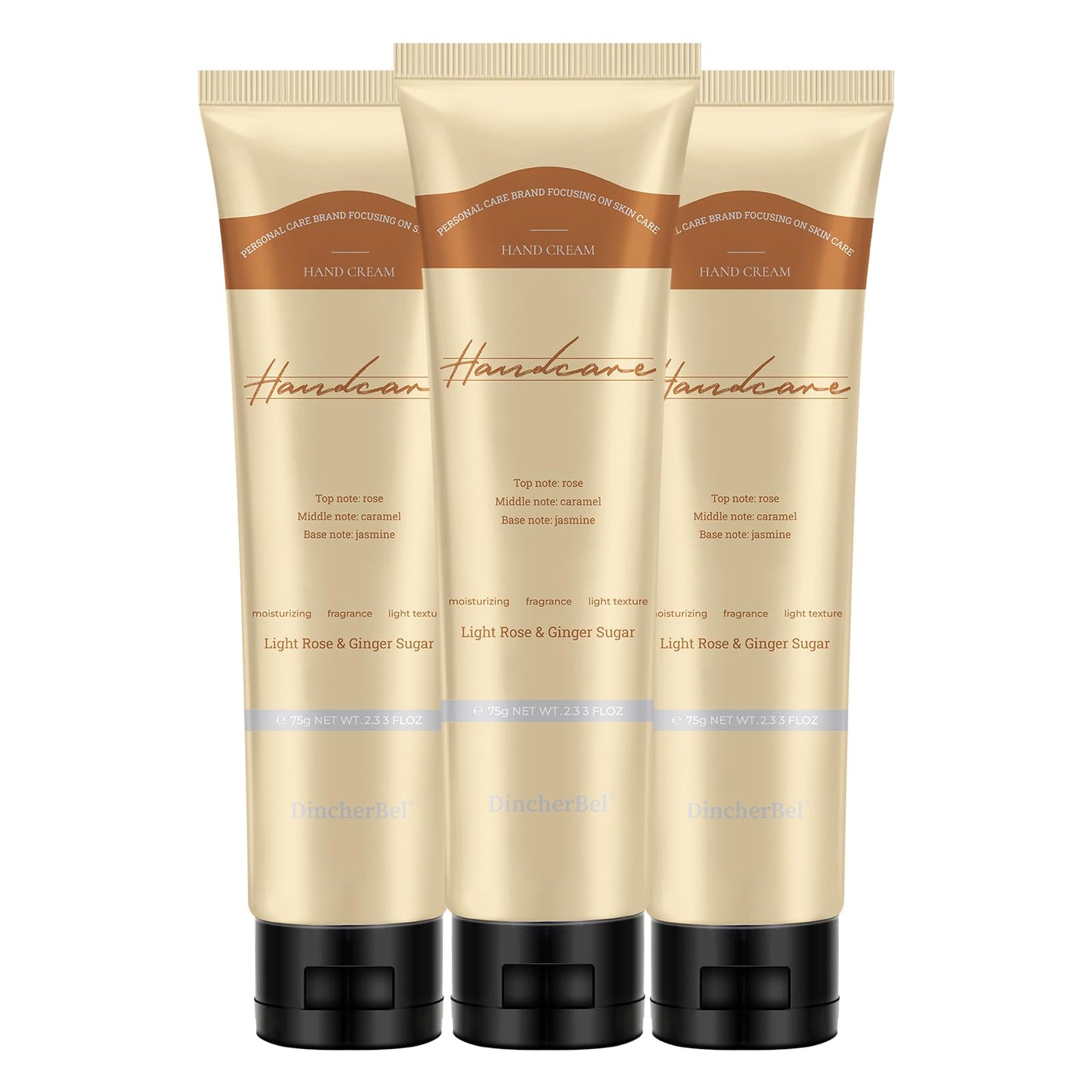 DincherBel 3-Pack Refreshing Hand Cream – Niacinamide (Vitamin B3) + Vitamin C, Light Rose & Ginger Sugar Scent, 2.33 oz Each