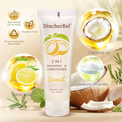 DincherBel Travel Size 2-in-1 Shampoo & Conditioner, 1 oz, 100 Pack