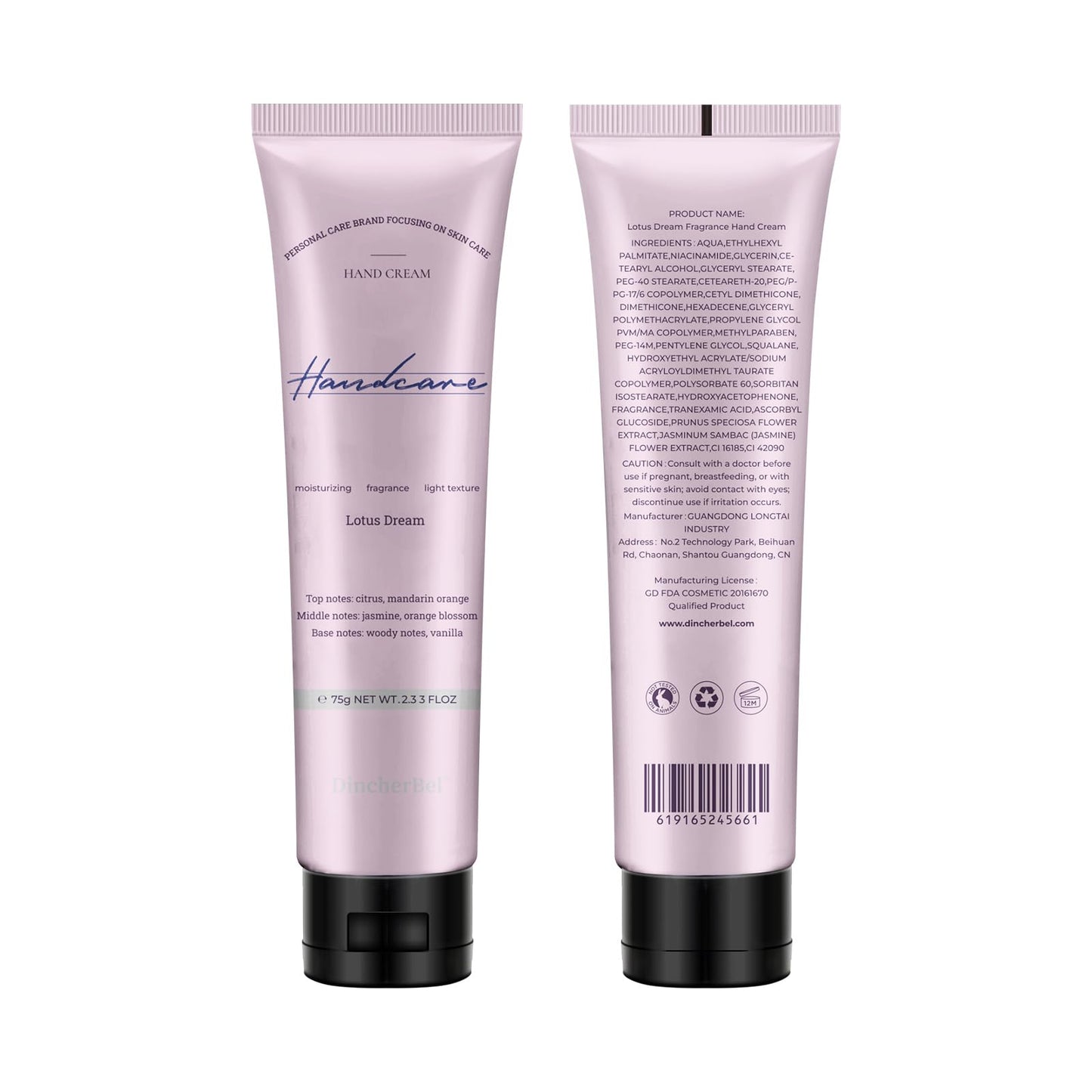 DincherBel Lotus Dream Hand Cream Gift Set – 3×75ml Travel-Size Tubes for Dry Hands
