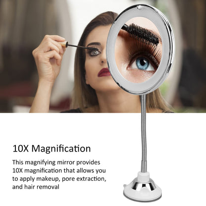 Dioche 10X Magnifying Makeup Mirror with LED Light – Portable, Suction Cup & 360° Gooseneck
