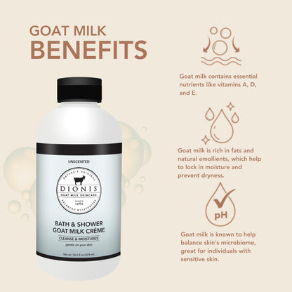 Dionis Goat Milk Bath Soap & Shower Crème Unscented 14.5oz – Fragrance-Free Hydration