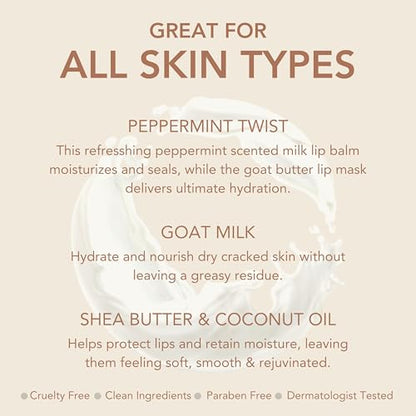 Dionis Goat Butter Overnight Lip Mask & Peppermint Twist Lip Balm Set (2-Pack)