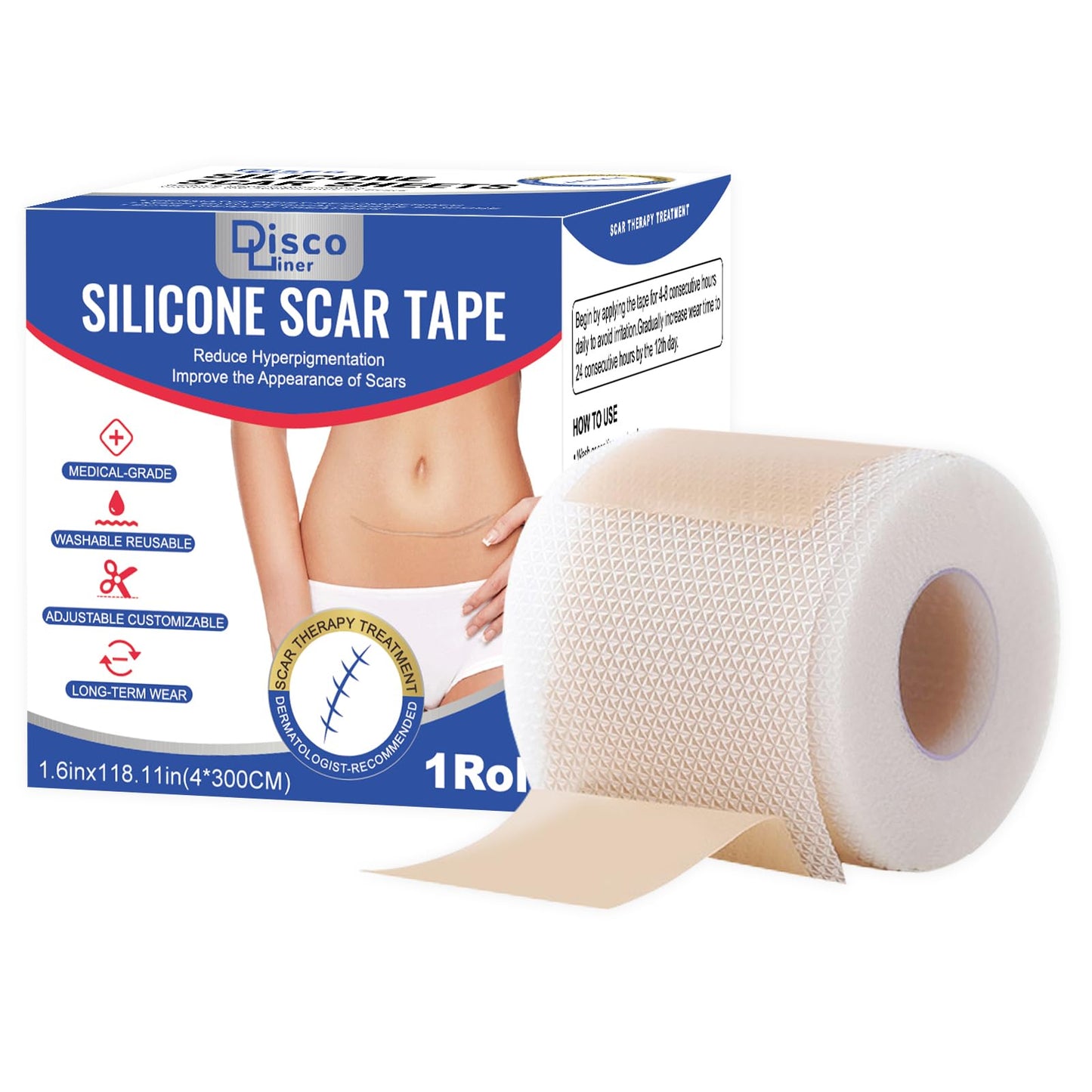 Discoliner Silicone Scar Sheets – Reusable Scar Tape (3M) for Surgical, C-Section, Acne & Burn Scars