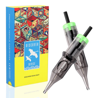 DISCOVER DEVICE 20pcs Disposable Tattoo Needle Cartridges – Round Shader with Membrane Safety (1209RS)