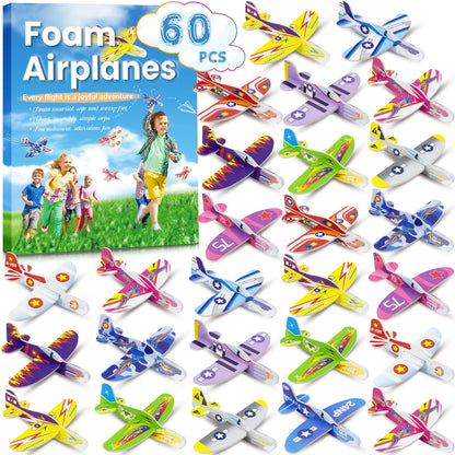 Diteryy 60 Pack Foam Airplanes for Kids – Easy Throwing Gliders, Colorful Party Favors