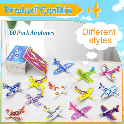 Diteryy 60 Pack Foam Airplanes for Kids – Easy Throwing Gliders, Colorful Party Favors