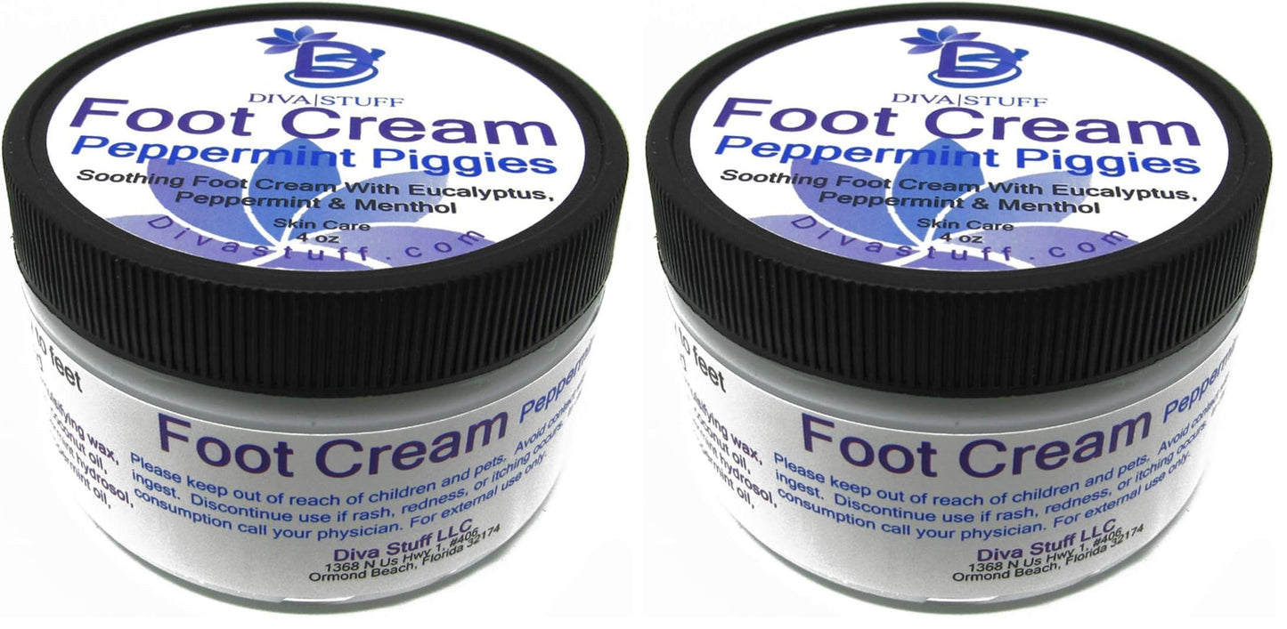 Diva Stuff Peppermint Piggies Foot Cream – Eucalyptus, Peppermint & Menthol (Pack of 2)