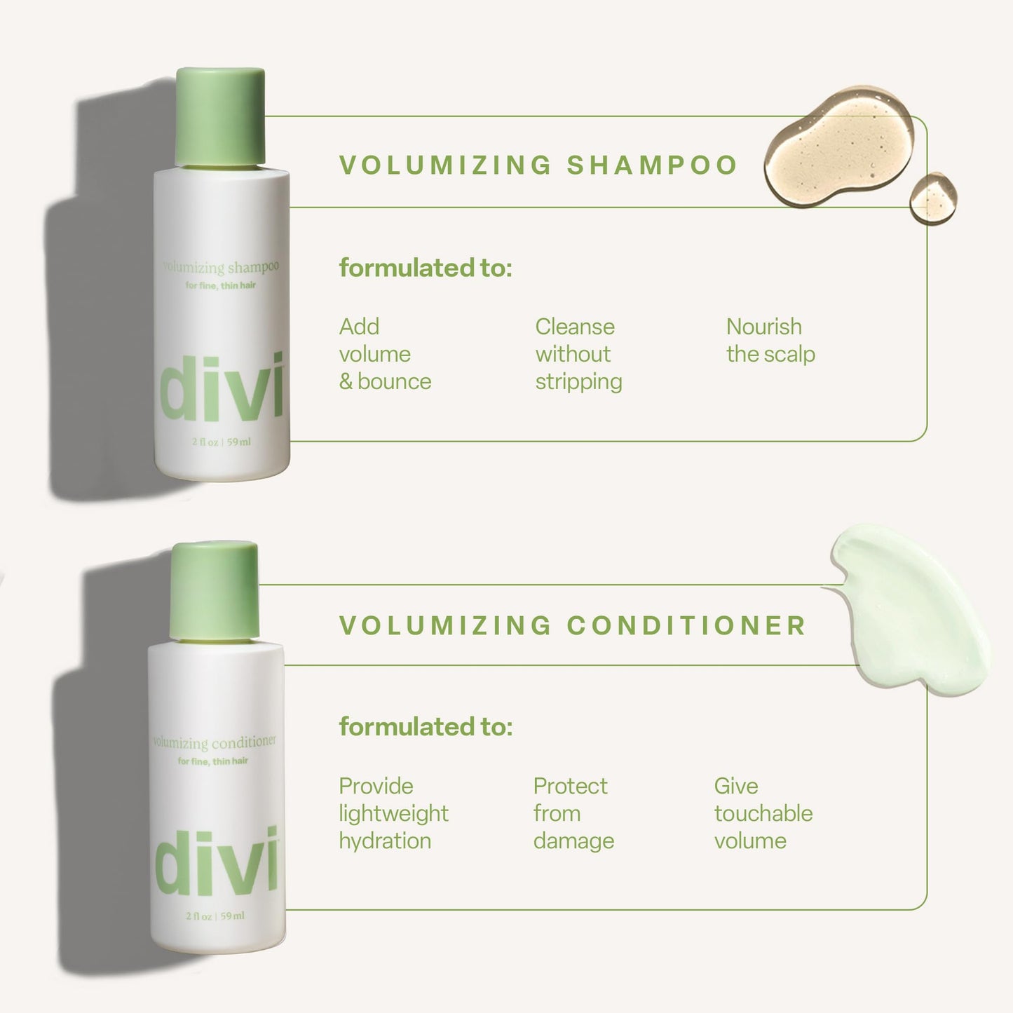 Divi Mini Volumizing Shampoo & Conditioner - Lightweight for Fine Hair (2oz)