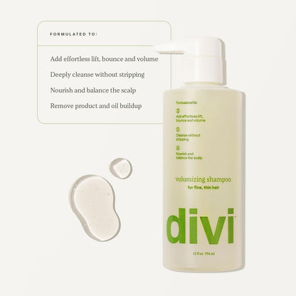 Divi Volumizing Starter Bundle – Shampoo, Conditioner & Scalp Serum for Fine & Thinning Hair | Lightweight Hair Care 3-Piece Set