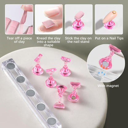 DIYCICO Nail Art Tools 24Pcs Set – 2 Nail Stands, Brushes, Palette & Dotting Pens