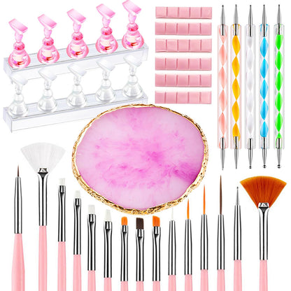 DIYCICO Nail Art Tools 24Pcs Set – 2 Nail Stands, Brushes, Palette & Dotting Pens