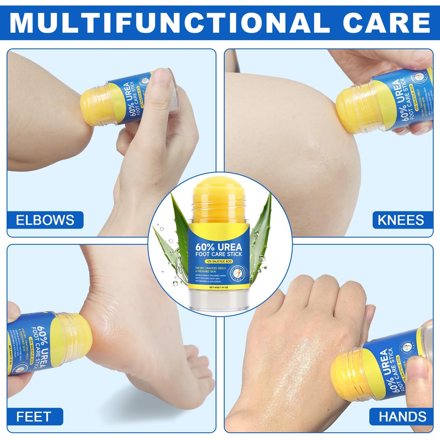 DLOMFVFQ 60% Urea + 2% Salicylic Acid Foot Care Stick – 2-Pack for Cracked Feet, Knees & Elbows