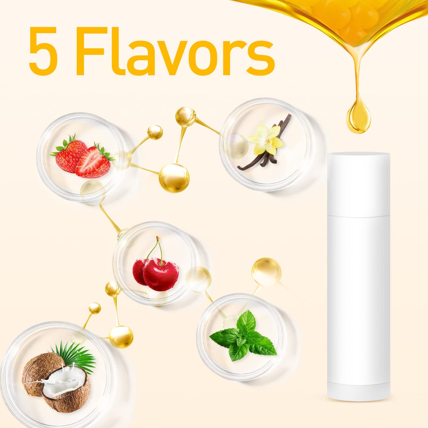 Dmsky 50 Pack Lip Balm Bulk – 5 Flavors (Cherry, Mint, Strawberry, Coconut, Vanilla) | Unlabeled Tubes for Party Favors and Gifts