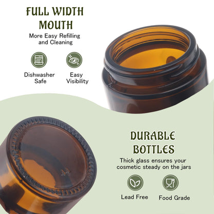 DMuuuDM 1oz Amber Glass Jars with Black Lids – 24 Pack for Creams & Lotions