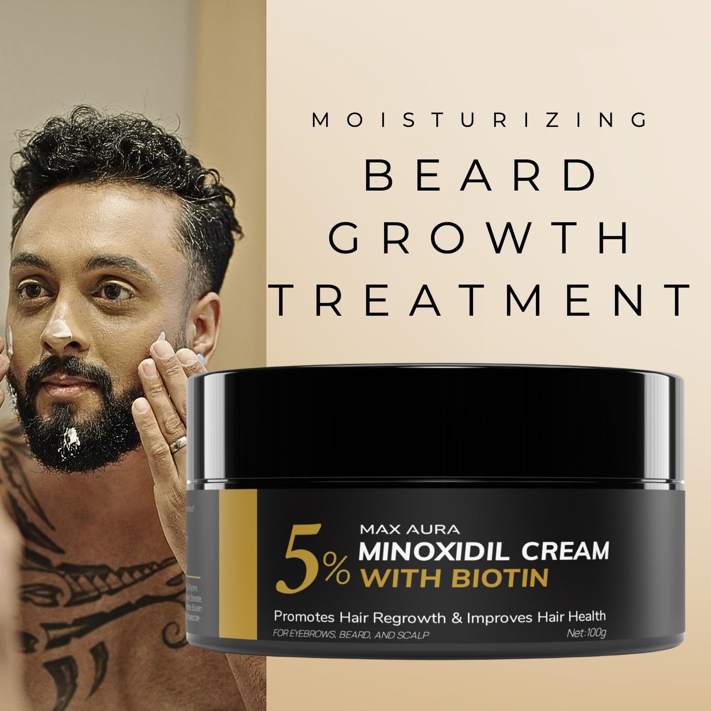 DNKTNK MAX AURA 5% Minoxidil Cream with Biotin | Extra Strength Hair Loss Treatment for Men