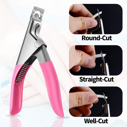 Dockapa Acrylic Nail Tips 500pcs – Coffin French Natural False Nails with Nail Clipper & Storage Case (10 Sizes)