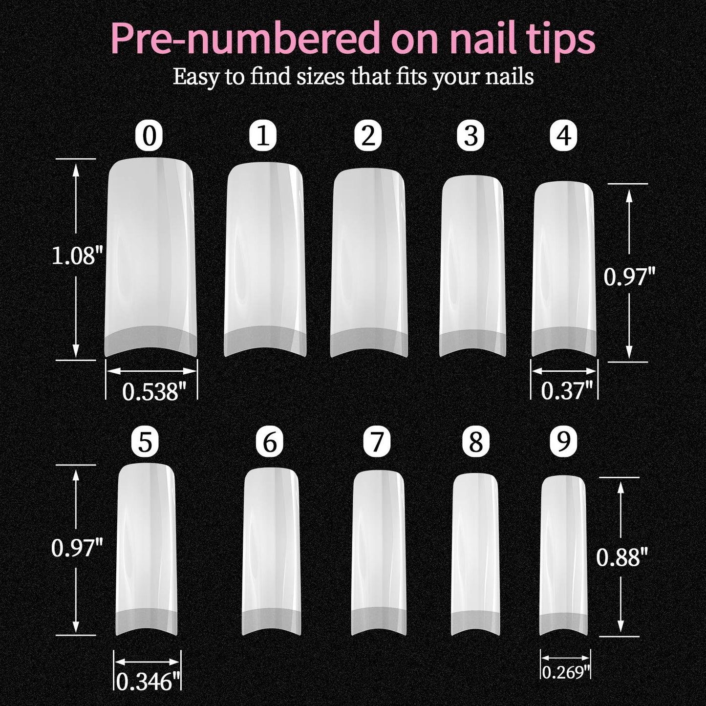 Dockapa Acrylic Nail Tips 500pcs – Coffin French Natural False Nails with Nail Clipper & Storage Case (10 Sizes)