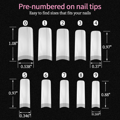 Dockapa Acrylic Nail Tips 500pcs – Coffin French Natural False Nails with Nail Clipper & Storage Case (10 Sizes)