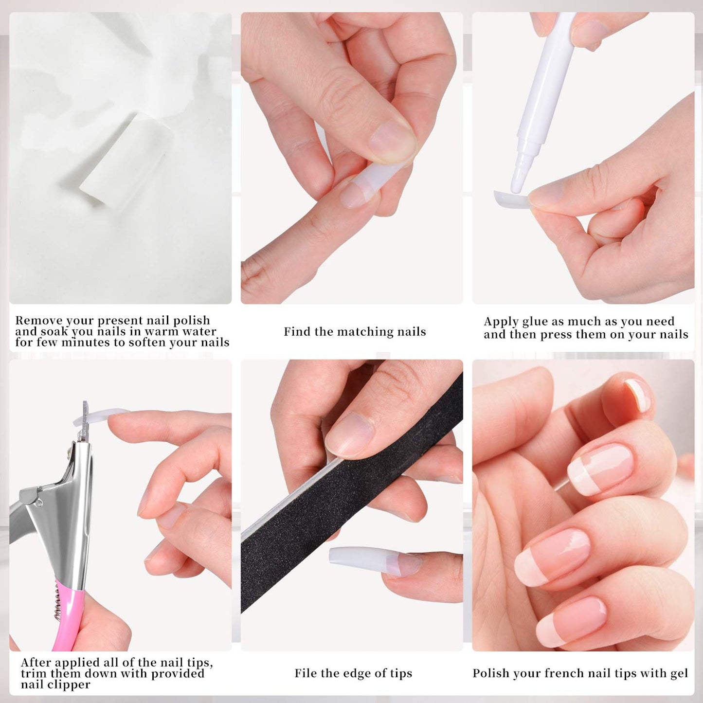 Dockapa Acrylic Nail Tips 500pcs – Coffin French Natural False Nails with Nail Clipper & Storage Case (10 Sizes)