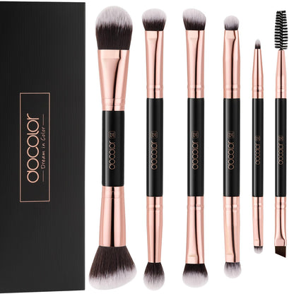 Docolor 6Pcs Double-Sided Makeup Brushes | Dual-Ended Eye & Brow Set