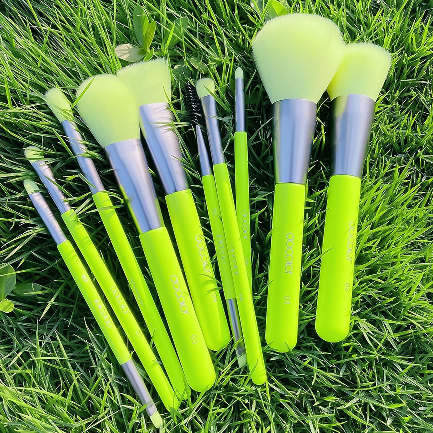 Docolor 10Pcs Neon Green Makeup Brush Set – Premium Synthetic Face & Eye Brush Kit