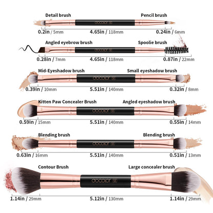 Docolor 6Pcs Double-Sided Makeup Brushes | Dual-Ended Eye & Brow Set