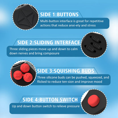 DoDoMagxanadu Fidget Dodecagon – 12-Sided Sensory Cube (A4 Black/Red) for Focus